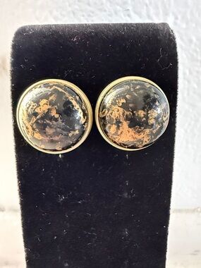 Gold-Trim Black and Copper Round Dome Earrings